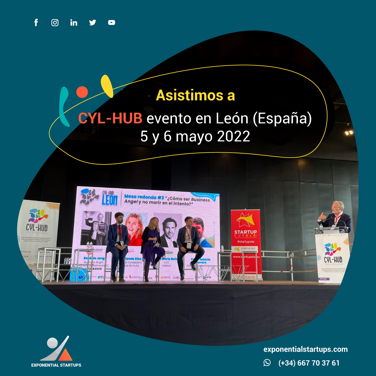 exponentialsup's tweet photo. Hoy #6Mayo tuvimos la oportunidad de que parte del equipo de #ExponentialStartUps 🚀 asistiera al evento organizado por @CyL-Hub en #León #España.
#StartUp, #Emprendimiento, #ScaleUp, ... charla moderada por @renedejong: "¿Cómo ser #BusinessAngel 😇 y no morir en el intento?" https://t.co/IVfYEPjvpN