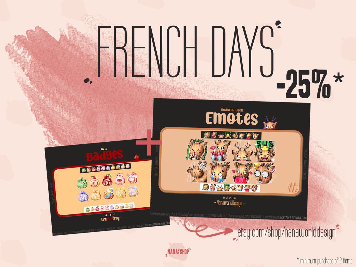 NanaWorldDesign's tweet photo. ✨Offre FRENCH DAYS ✨
Un pack d'emote Rennes avec les badges de Gateau roulés disponible sur https://t.co/CjBPMp16UA 🍓
Un mix pour donner du peps à vos #streams !✨
#makeyourmix
-25% à partir de 2 articles achetés!🏷
#emoteartist #promos #twitchstreamer https://t.co/k3k6exwe2V