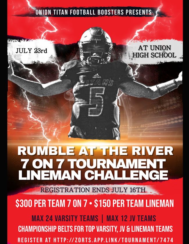 44hawks4life's tweet photo. Looks like @WFWestFootball is locked in for the Rumble at the River! Come compete and get those belts! @UnionFBBoosters https://t.co/5ycZ661O5a