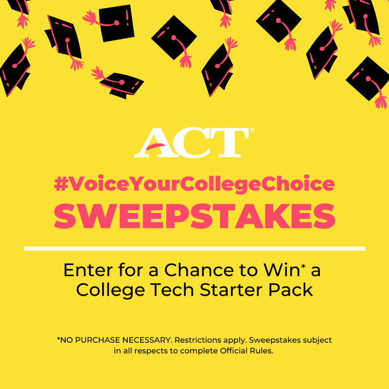 ACT's tweet photo. What’s better than finding out you were accepted to college? Winning a college tech starter pack to take with you.