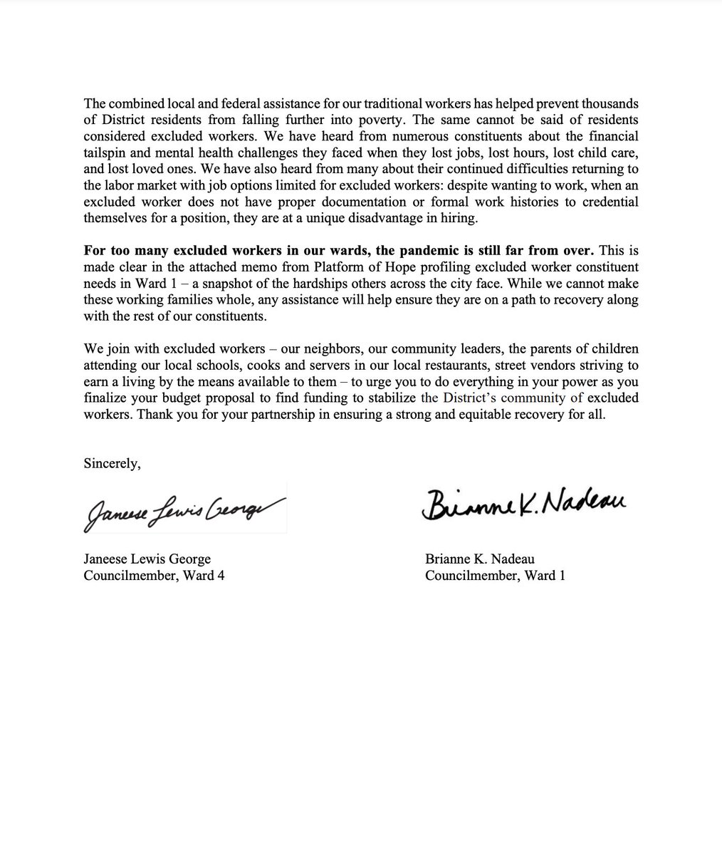 CMLewisGeorgeW4's tweet photo. The true measure of a just recovery is whether we stick by our most vulnerable neighbors through the end of the crisis. Many excluded workers are still struggling from the devastating impact of the pandemic.

@BrianneKNadeau and I wrote in support of aiding DC's excluded workers. https://t.co/ObsgXFa44n