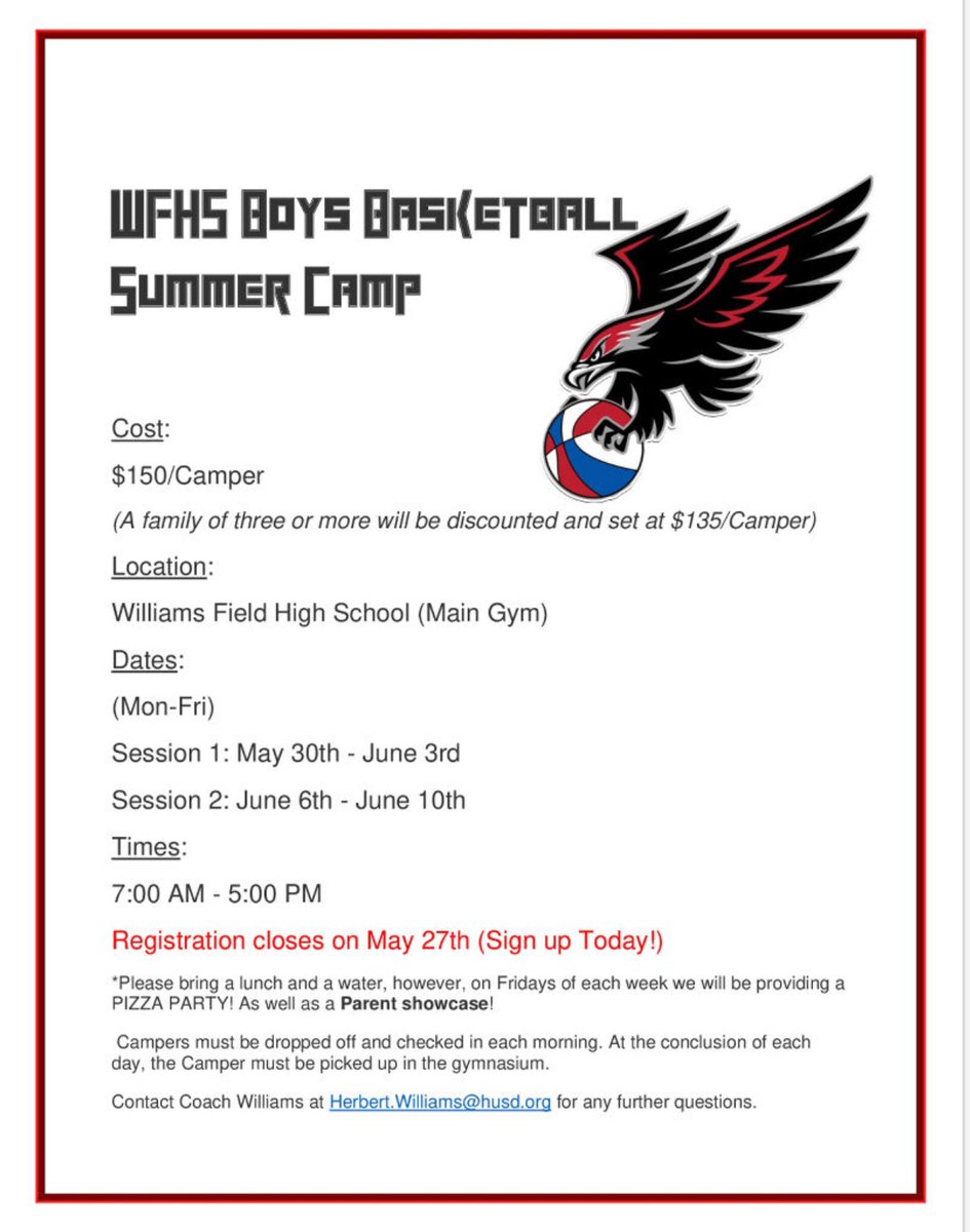 cooleycougarpto's tweet photo. WFHS Boys Basketball 🏀 Camp coming up, please see details below #wfhs #basketball #camp #Blackhawks https://t.co/f5zqf6jkT0