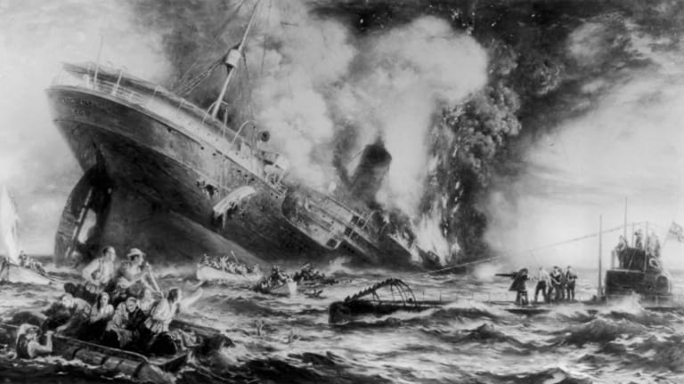 GCSEHistoryApp's tweet photo. #OTD in 1915, the passenger ship, the Lusitania, was sunk by a torpedo from a German U-Boat. 1,198 people drowned and it caused an international outcry. #CIE #FirstWordWar #Edexcel #AQA https://t.co/T2uW1MPWnV https://t.co/dVZdEpNofP