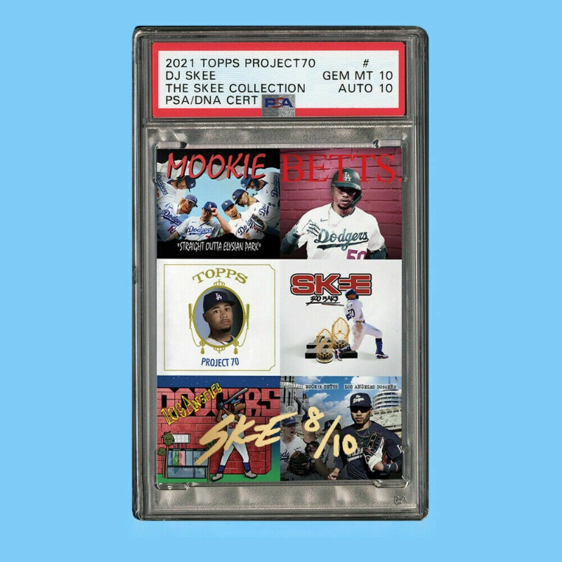 westgate_family's tweet photo. PSA 10 Mookie Betts x West Coast HipHop Topps Project 70 Gold DJ Skee Auto #8/10 #AlwaysLA #Dodgers #djskee #tradingcards #mint10 #topps #sportscards #sportscardinvestor #whodoyoucollect #project70 #WestCoastHiphop #westcoast #deathrow #cardcollector #hiphop
