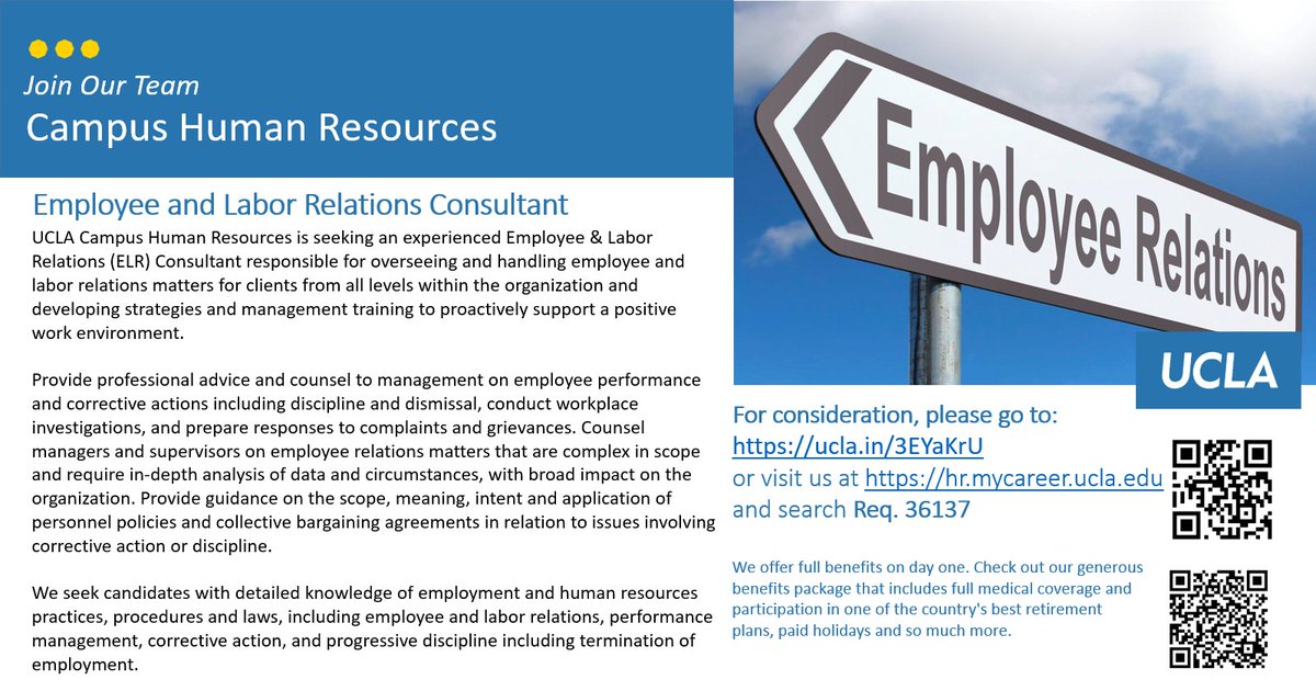 UCLACareers's tweet photo. UCLA has an amazing opportunity to join the Campus Human Resources Department as an Employee and Labor Relations Consultant.

Learn more and apply here: https://t.co/mcwVI080E9 https://t.co/yYdHW9DsoX