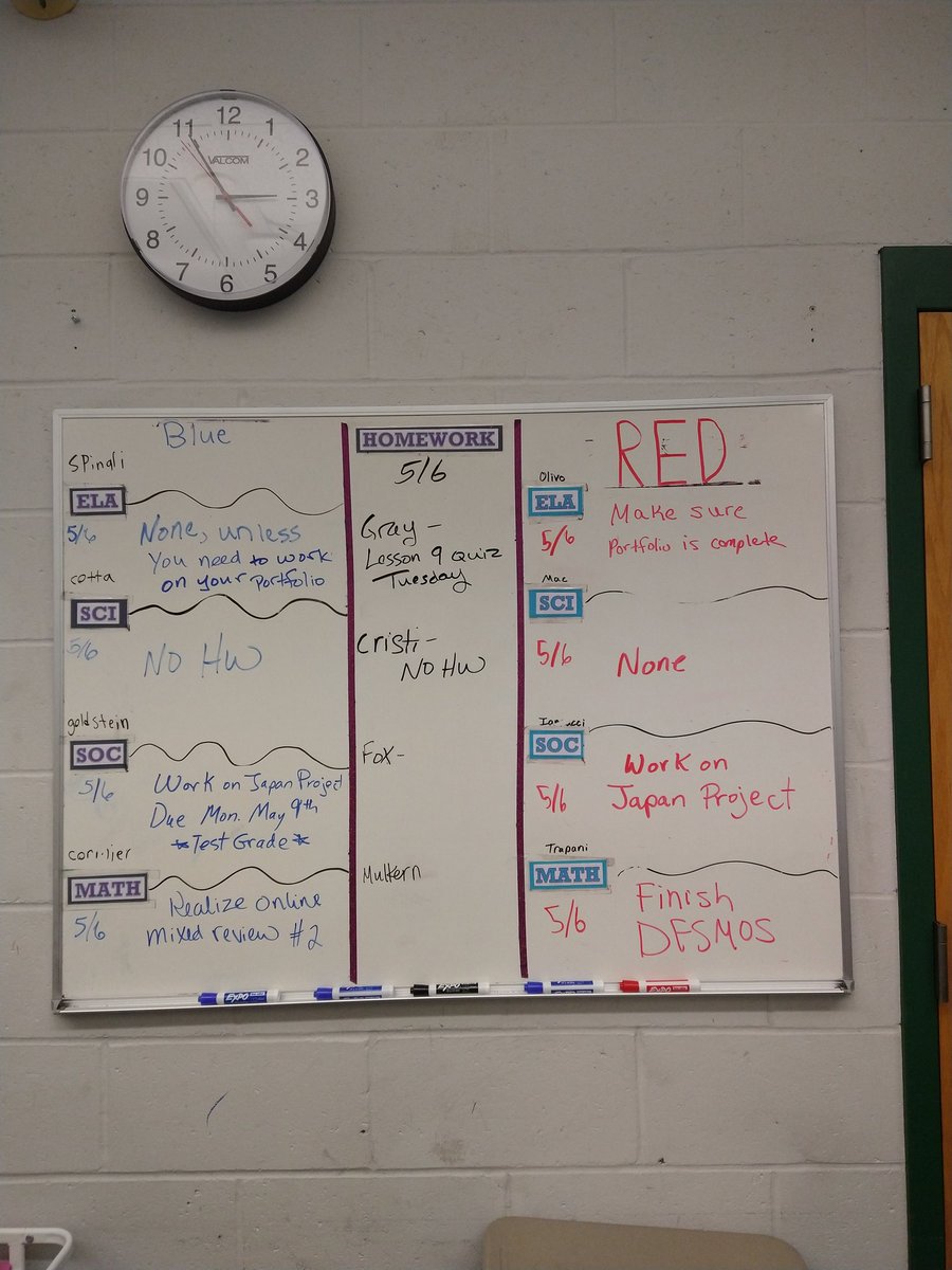 MrsTherriault's tweet photo. #wsparker #7thgrade #8thgrade #hwboard The homework boards are back 🙂 https://t.co/pjMASKkDEN