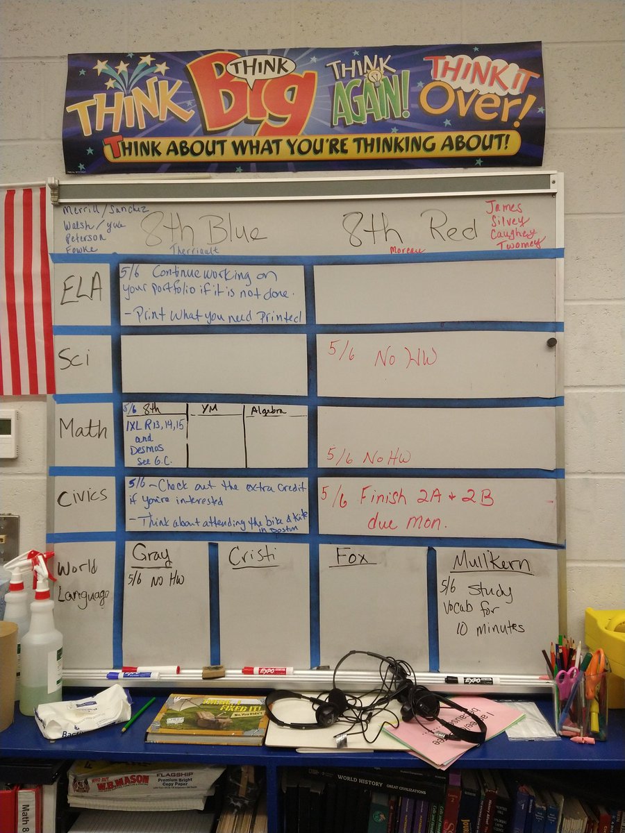 MrsTherriault's tweet photo. #wsparker #7thgrade #8thgrade #hwboard The homework boards are back 🙂 https://t.co/pjMASKkDEN
