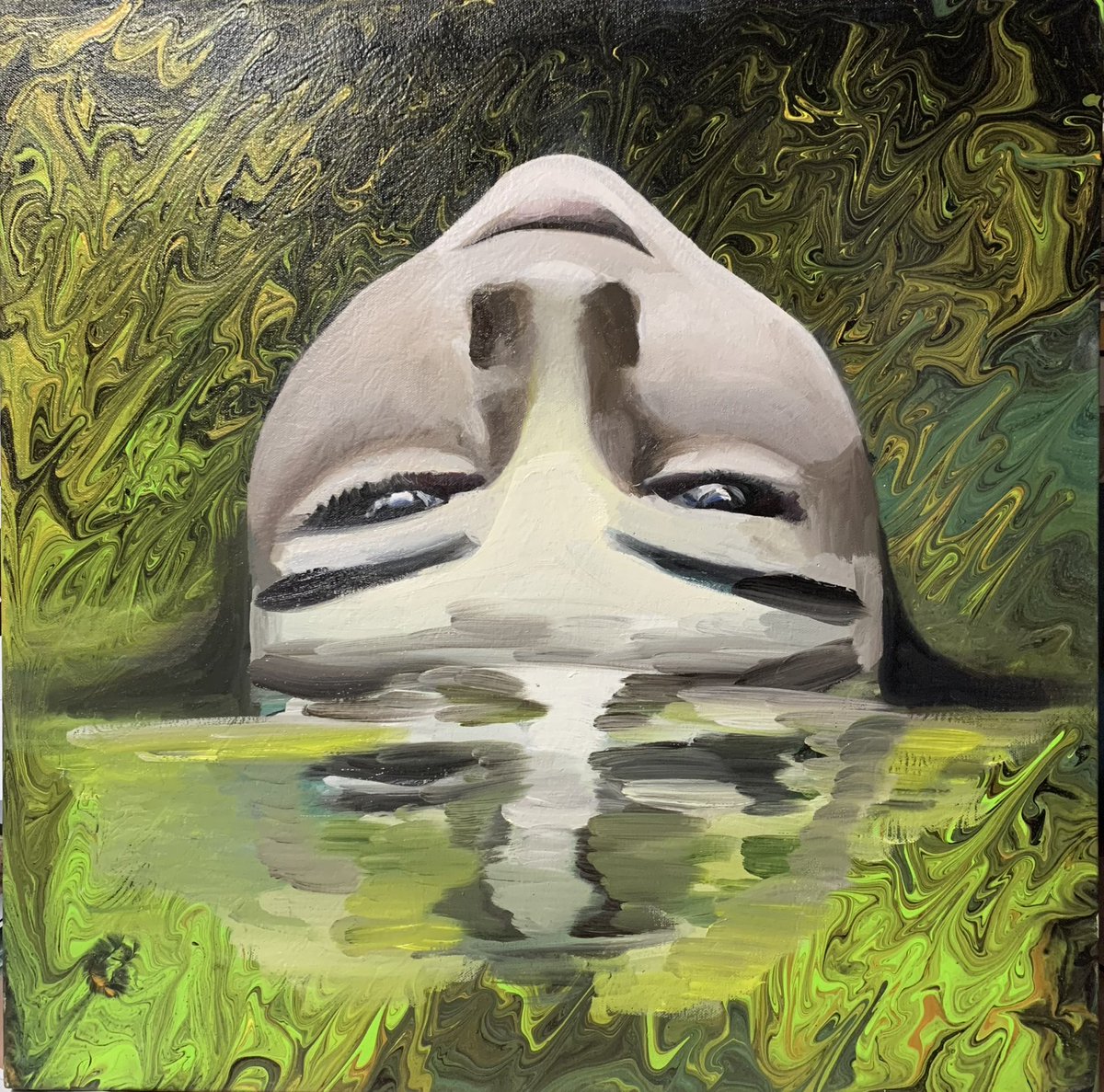 FRIDAY FOCUS: Wading water, still breathing. THAT, too, counts as a win. ________________         Still Breathing- 60cmx60cm - oil painting on acrylic pour on canvas- Ghia, May 2022. #artheals #arttherapy  #artforhope #lebanon #fridayfocus #ghiaartdesign