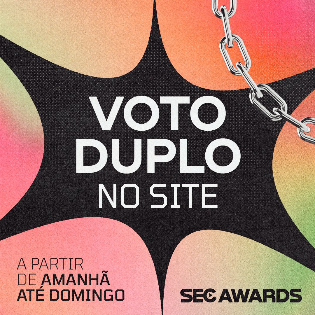 secawards's tweet photo. Voto duplo no site durante esse final de semana. 1 voto = 2 votos! ✨

Começa a partir da meia-noite de sábado. ⛓

#SECAwards 2022. https://t.co/JGlUFZ0bCY