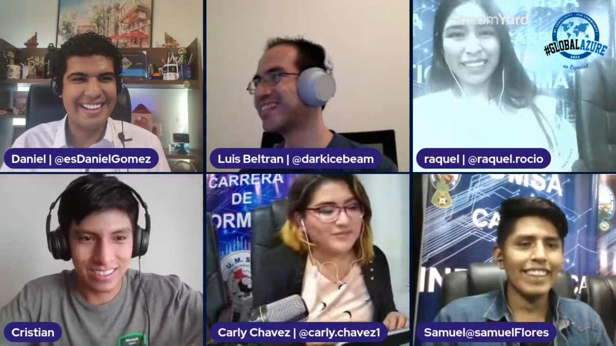👥 Hola hola, estamos en vivo desde el #GlobalAzure En Español de nuestra segunda joranada. 😀

📺 Desde aquí se pueden conectar: youtu.be/jQ9ZOkgLTro

#MVPbuzz #MSFTStudentAmbassadors 🕺
<a href="/CarlaMamaniCha1/">Carla Vanesa Mamani Chavez</a> <a href="/darkicebeam/">Luis Beltran</a> <a href="/VirtualDEVShow/">Virtual DEV Show (Microsoft)</a>