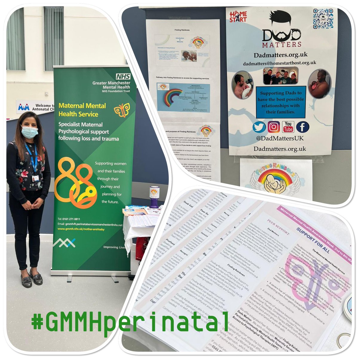 mobear_c's tweet photo. @MFTnhs was kind enough to let @GMMH_NHS Maternal Mental Health Service hang out with our pop-up stall today.
We even had the fabulous Lottie from @FindingRainbow1 there to offer some peer support obviously we had to add a sprinkling of @dadmattersuk to the display!
#MMHWeek2022 https://t.co/krpAxWc5FL