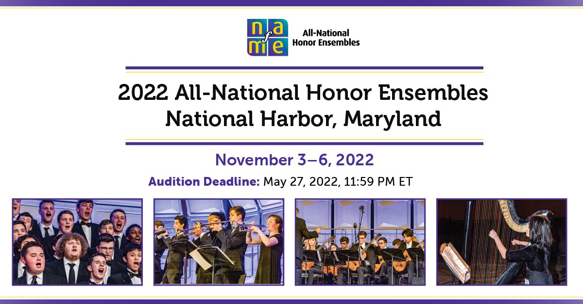 Applications are now open for the 2022 NAfME All-National Honor Ensembles program – back in person this November in National Harbor, Maryland! Apply by May 27, 11:59PM ET. Learn more about the conductors, application process, and more. nafme.org/ANHE #ANHE2022