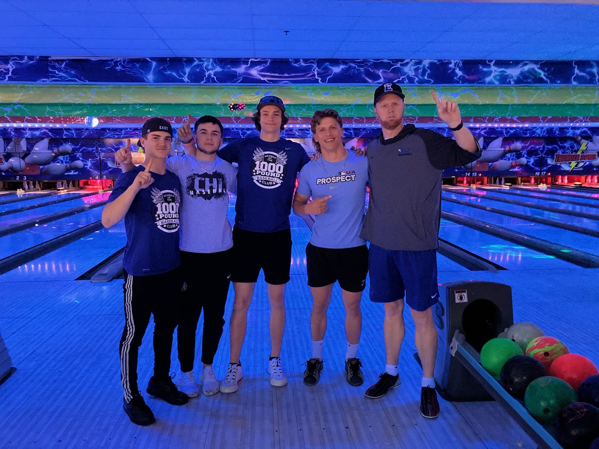 LWEastBaseball's tweet photo. After practice at @DBAT_Mokena we hit up the lanes for a little competition. 

@ZachKwasny @hoh_jack @jpeterson2219 @AlexStanwich and @coachebrauer28 brought home the Championship 699-694 over Team @jaden_cole2 @giusto_daniel @Jack_Cosich @ConnorB23 and @josh_safarik https://t.co/bYmjf06fvN