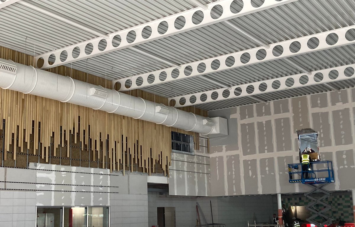 CampusMelksham's tweet photo. The end of another productive week on site, and the building is really starting to take shape.  Attached some more photos from site this week- Sports Hall; Spin Studio; Pool Hall wall works; Wet Change installation. @Sport_England 🙂 https://t.co/sAH6lNGMkK
