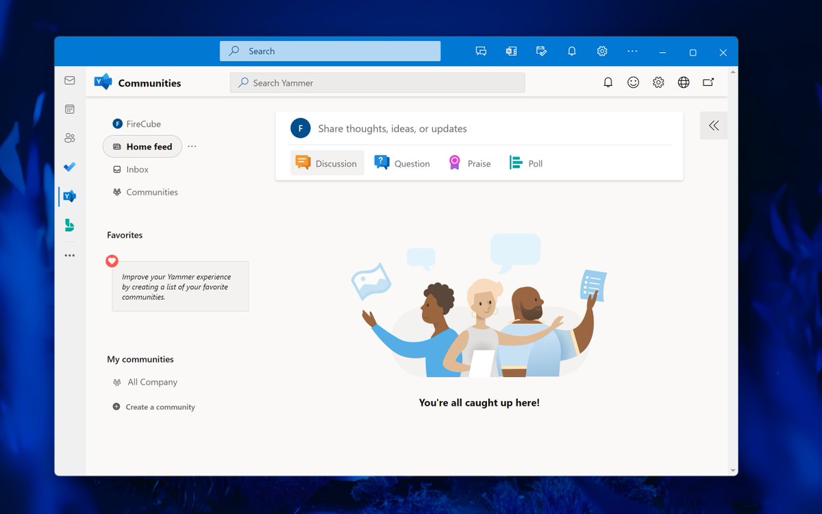 FireCubeStudios's tweet photo. A look into the Yammer app and Bookings app page in One outlook. Also there is the OneNote pane and the To-do pane
#Windows11 #FluentDesign #OneOutlook https://t.co/v7HUPaMkbG