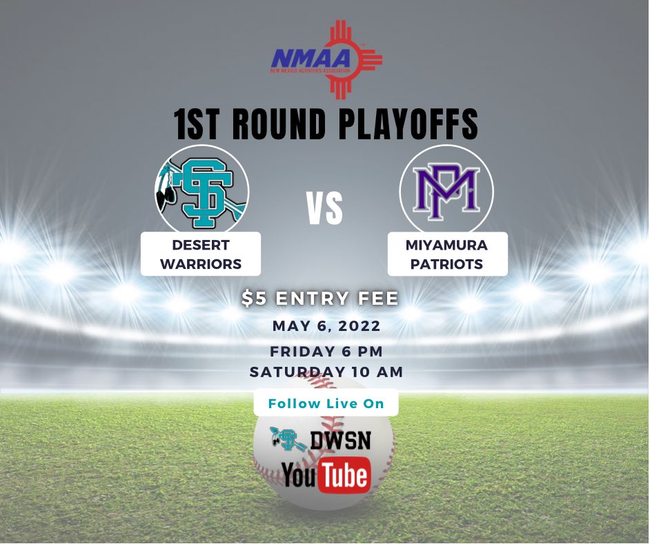 sths_dwsn's tweet photo. Stop by STHS tonight to catch some playoff baseball! Your baseball team (@DesertSanta) hosts the Miyamura Patriots in first round action. Game time is 6 PM tonight, 10 AM tomorrow and 12 PM if necessary. Tonight’s game will be streamed on YouTube! #LoyalUp https://t.co/1CTZHzGtVU