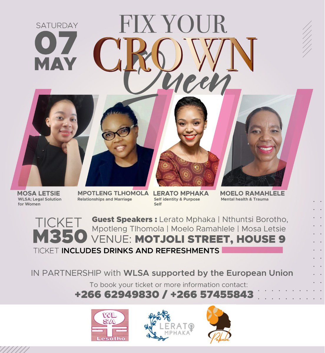Pabala_'s tweet photo. Hi Queens 🌸

Please note that more tickets will be sold at the gate😊we look forward to seeing you tomorrow🌟 

#WomenEmpowerment #Fixyourcrownqueen #7May #Lstwitter https://t.co/lrHWuZxNgK