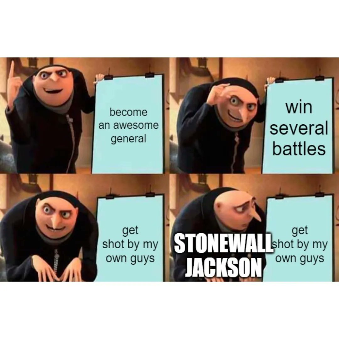 HTDSpod's tweet photo. #HistoryMemeFriday
Yeah, that probably wasn't originally a part of the plan.
#StonewallJackson #StonewallJacksonMeme #AmericanHistory #AmericanHistoryMeme #History #HistoryMeme #HTDS #HTDSMeme #HistoryFunnies #NotPartofThePlan https://t.co/2p4lmYsxdI