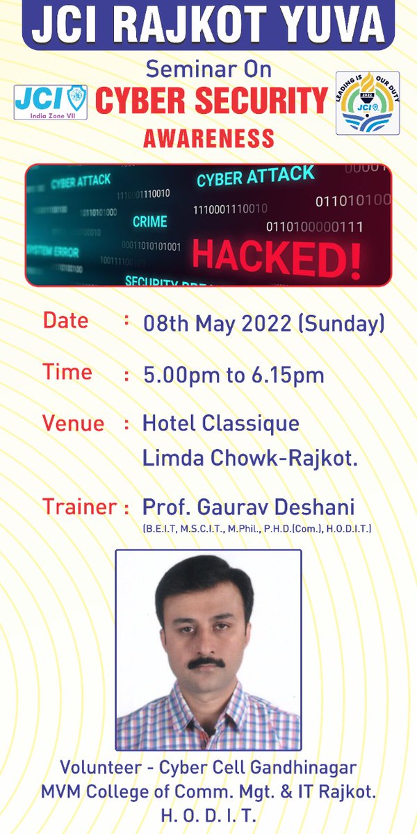 kalpeshradiya22's tweet photo. #jciindia #jcirajkotyuva #cybersecurity #training https://t.co/j7sfzyJUE9