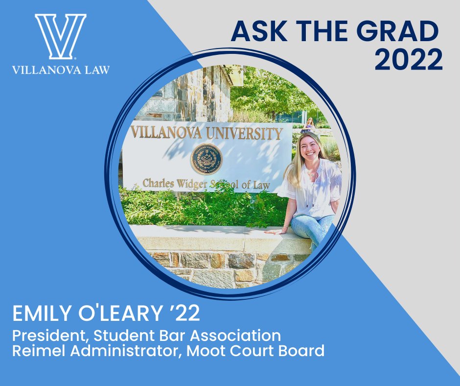Villanova_Law's tweet photo. “The foundation #VillanovaLaw has given me is something I am grateful for. I can't wait to use the skills I developed from my practical skills & trial advocacy classes and eventually get into the courtroom!” – Emily O’Leary ’22 #AsktheGrad #NovaGrad2022 https://t.co/ccfcjnhrA1 https://t.co/idj2EoigAm