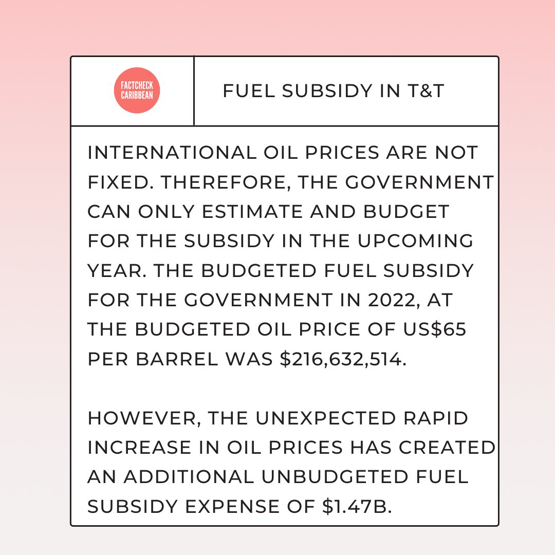 factcheckcarib's tweet photo. With everything going on in the world right now, there’s been a lot of talk about oil and gas. So time for a series to clear up any misconceptions about energy!

Here are the facts about the fuel subsidy and what led to its partial removal (and increased prices for consumers). https://t.co/V0uurnSqTl