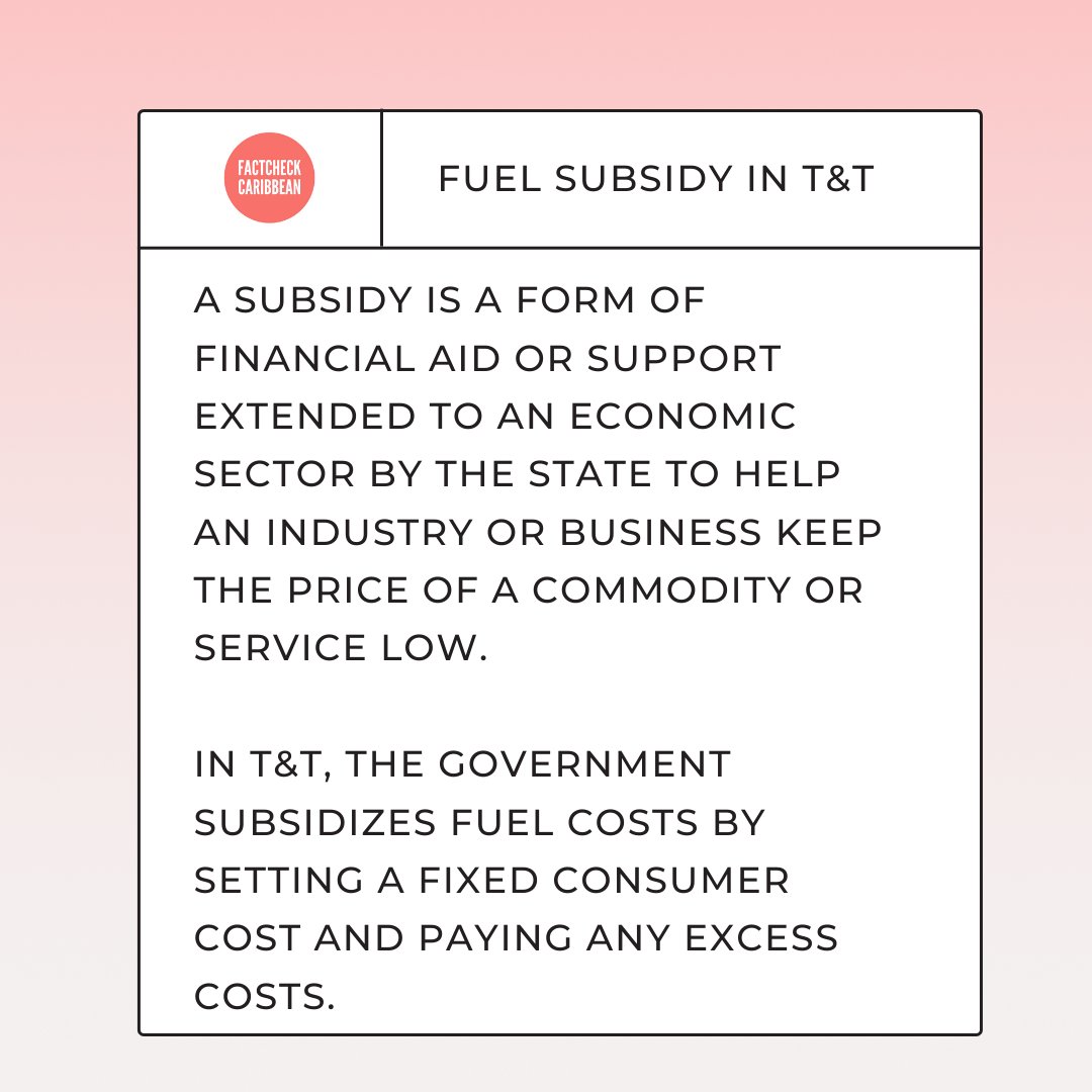 factcheckcarib's tweet photo. With everything going on in the world right now, there’s been a lot of talk about oil and gas. So time for a series to clear up any misconceptions about energy!

Here are the facts about the fuel subsidy and what led to its partial removal (and increased prices for consumers). https://t.co/V0uurnSqTl
