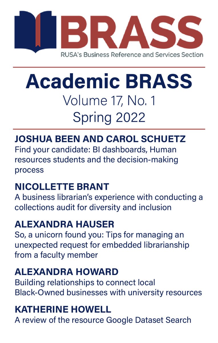 rusa_brass's tweet photo. 🆕 The Spring 2022 issue of Academic BRASS is out today! Check out the five new articles here: https://t.co/7pOrQBVym4
#bizref https://t.co/bmM6HUajLI