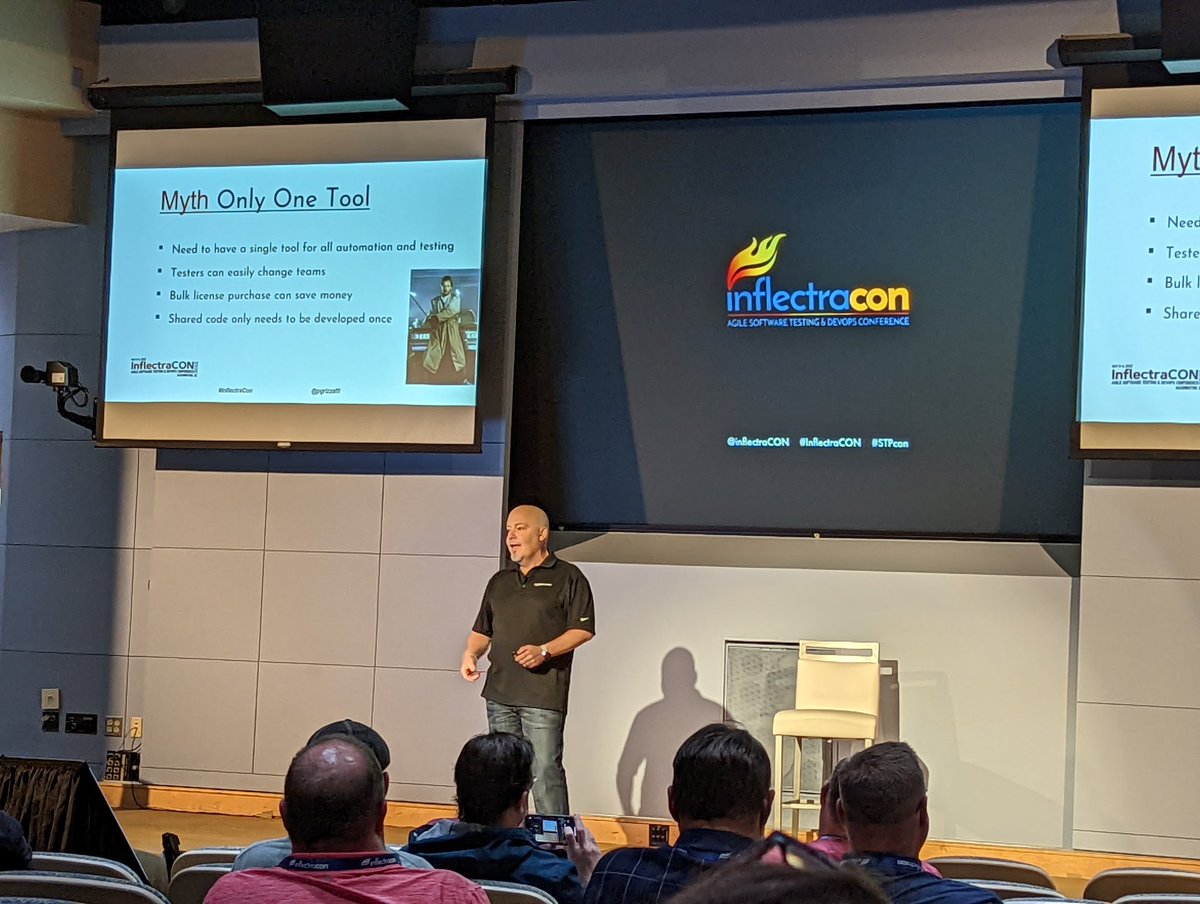 FoldhaziJr's tweet photo. @pgrizzaffi talking busting about busting myths about myths about test automation on #inflectracon #stpcon @InflectraCon https://t.co/Ff4ol2kDX0