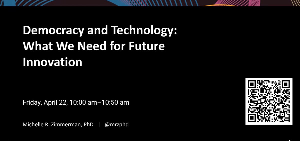 wfryer's tweet photo. My notes from @mrzphd's Nov 22, 2022 presentation "Democracy and Technology: What we need for future innovation" at #NCCE22

Resources on @wakelet: https://t.co/5wFD1pDAnK - thread /🧵 https://t.co/iODMXFdMvt