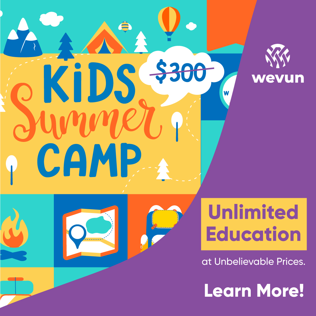 Enroll your children to a summer camp that is dedicated to their overall development.

To get great discounts, visit bit.ly/SummerCamp_Dis…

#Wevun #Wevunglobal  #SummerCamp2022 #SummerCampatWeun #CodingSummerCamp #SummerCamp