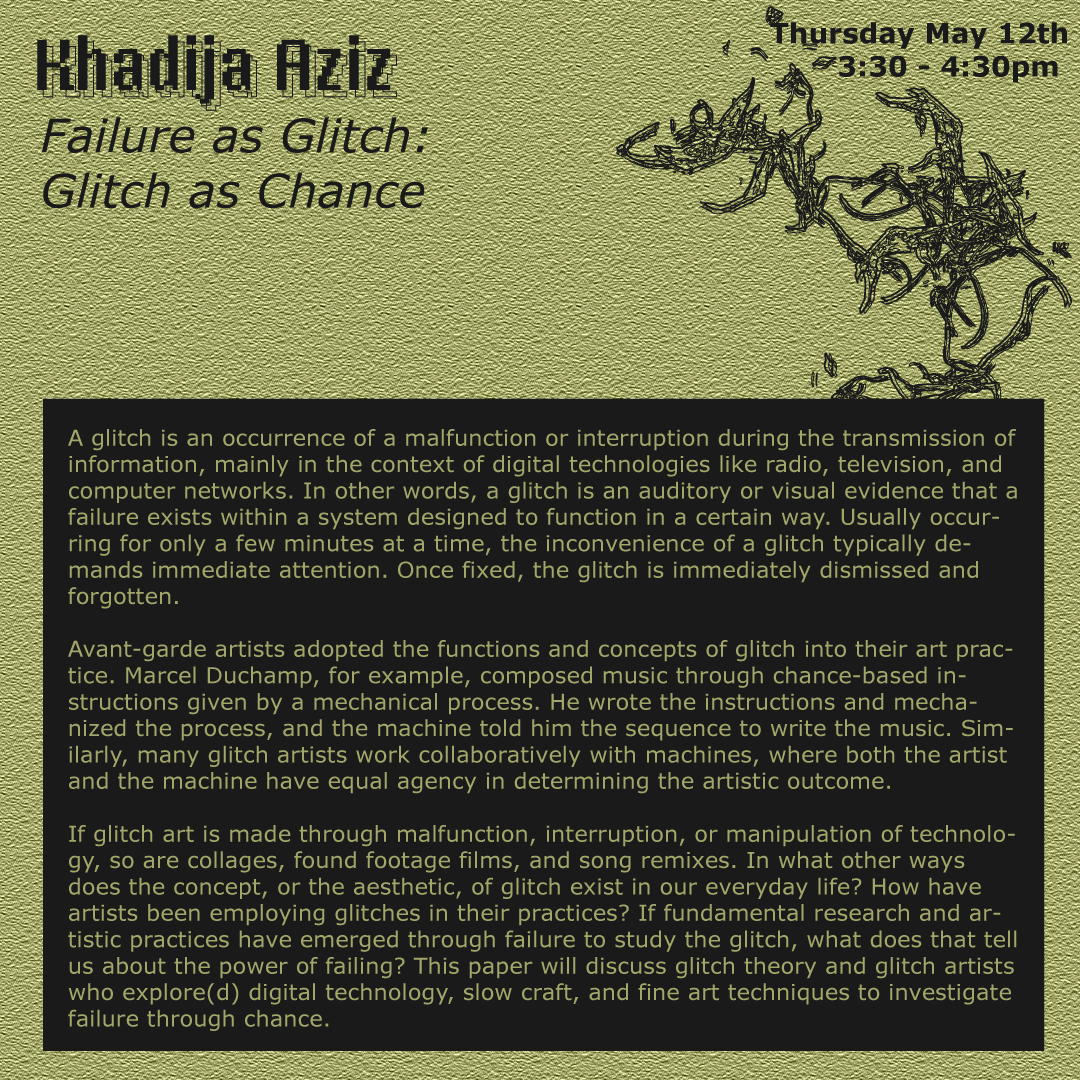 failureconf's tweet photo. The third panel of this year’s conference, “More-than-human ethics”. This panel deals with themes of images as glitch, failure as glitch, and the metaphor of the ‘leak’ in relation to the internet and includes three panelists: Khadija Aziz, Amelle Margaron, and Q.E Drummond.🌿 https://t.co/7pYmX01dZg