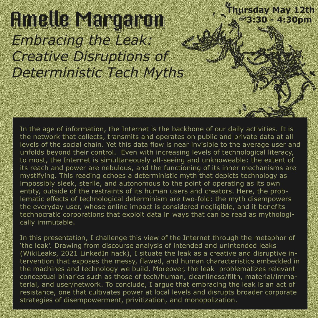 failureconf's tweet photo. The third panel of this year’s conference, “More-than-human ethics”. This panel deals with themes of images as glitch, failure as glitch, and the metaphor of the ‘leak’ in relation to the internet and includes three panelists: Khadija Aziz, Amelle Margaron, and Q.E Drummond.🌿 https://t.co/7pYmX01dZg
