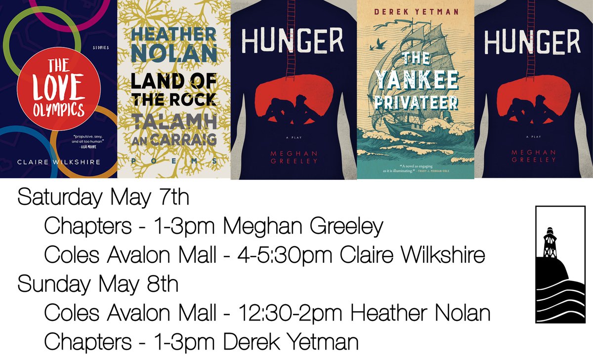 BreakwaterBooks's tweet photo. Meet our authors this weekend!
Saturday May 7, @meghangreeley will be at Chapters from 1-3 &amp; @cwls_editor will be at Coles at the Avalon Mall from 4-5:30
Sunday May 8, @heatherofnoland will be at Coles at the Avalon Mall from 12:30-2, &amp; from 1-3, Derek Yetman will be at Chapters https://t.co/EubeCWAiVX