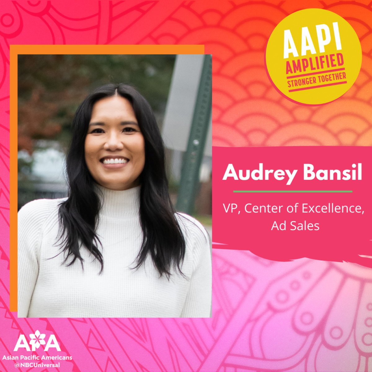 'Audrey has the compassion, motivation, and pioneer spirit of what inspires me as a person who is AAPI. She embodies her culture and is able to speak eloquently about diversity.” - Jessica Yu, Manager, Product, Operational Insights