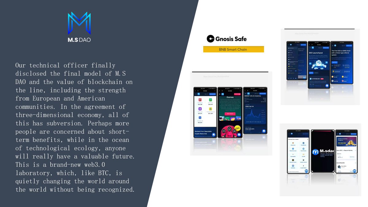 CMSck369's tweet photo. M.S DAO is a decentralized web3.0 aggregation incubator, and its founding members have adopted Gnosis-safe multi-sign. Everyone can participate and invest with confidence, promising that anyone's pool will always exist and become huge. https://t.co/EYi6vLHRvE