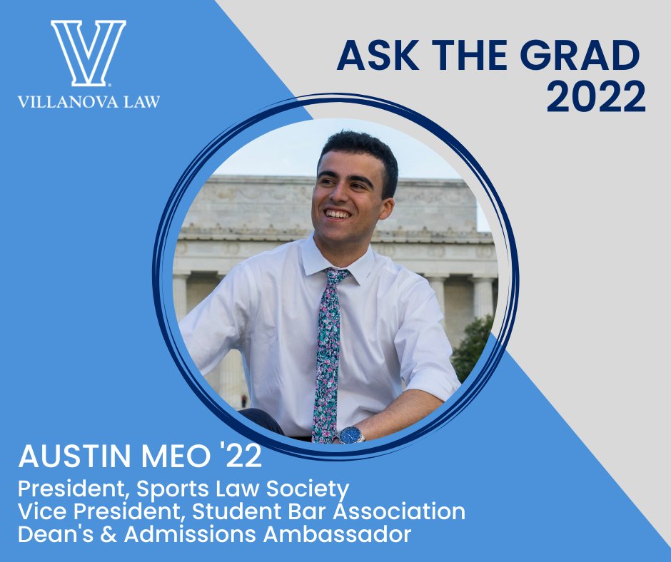 Villanova_Law's tweet photo. “The community. Everyone is simply a joy to be around & you feel like you're a part of a giant family.” – Austin Meo ’22 on what he’ll miss most about #VillanovaLaw #AsktheGrad #NovaGrad2022 https://t.co/ccfcjmZQIt https://t.co/xHesJizaUv
