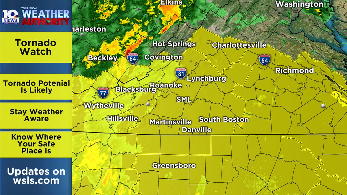 A Tornado Watch has been issued for the counties shaded in yellow. Stay weather aware!