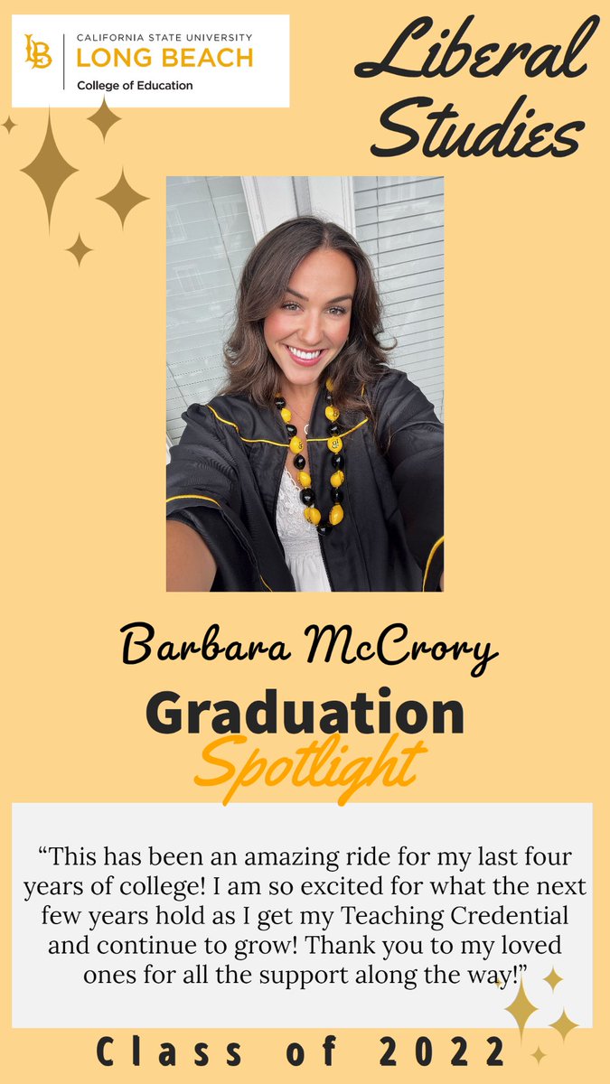 Graduation Spotlight for the Class of 2022:
Congratulations Barbara McCrory, from the Department of Liberal Studies at CSULB 🎉🎓🍎