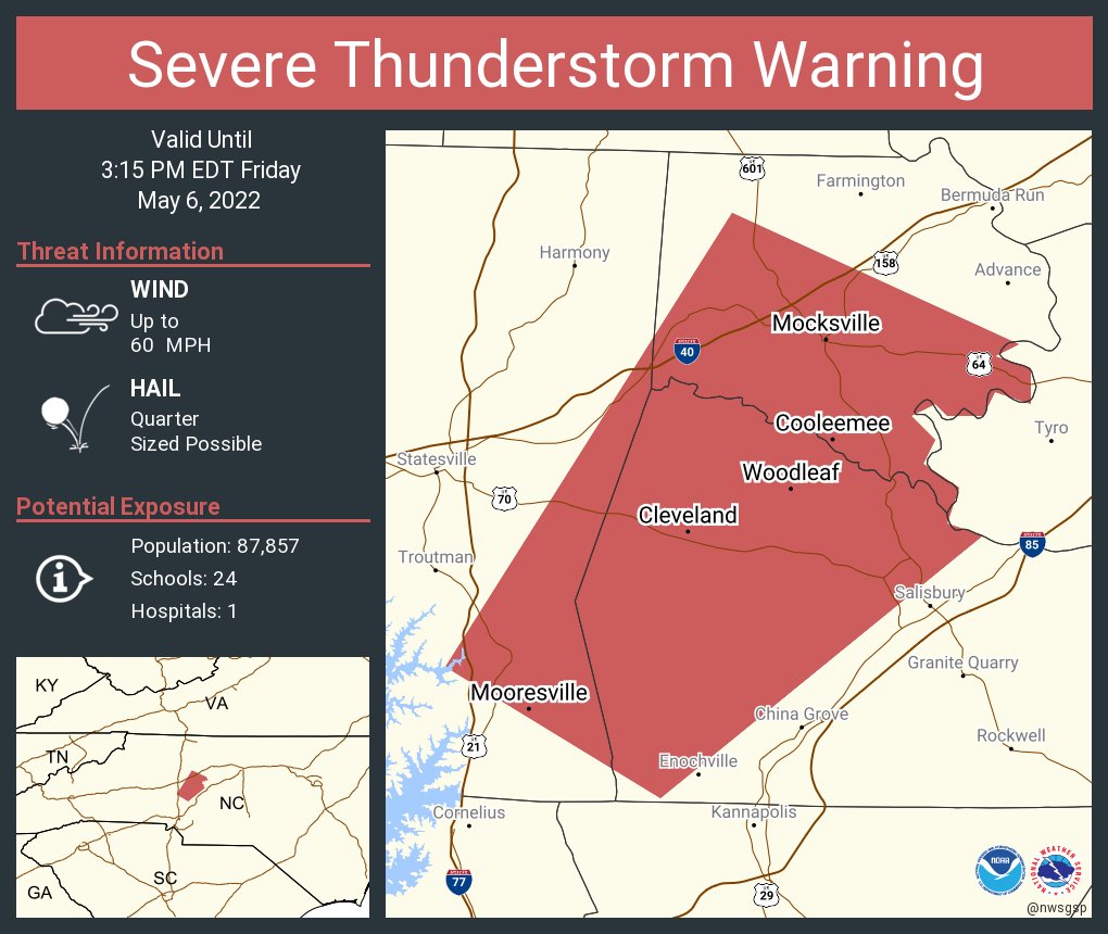 Severe Thunderstorm Warning including Mooresville NC, Mocksville NC and  Cooleemee NC until 3:15 PM EDT