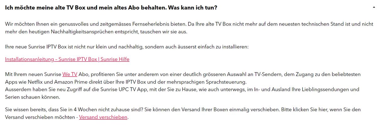 ernstnaef's tweet photo. Sunrise will mir eine neue TV-Box aufzwingen - für zusätzliche 60.- p.a.
Und das schreiben sie in die FAQ.
Die sind doch einfach ... *@¦#|¢¬[} !!!! https://t.co/evVt7bPdKB
