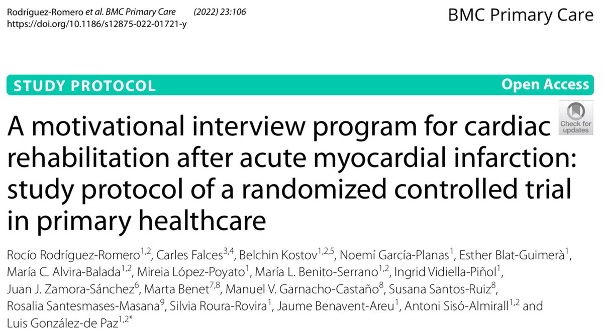 CarlesFalces's tweet photo. Entrevista motivacional para mejorar la rehabilitación cardíaca tras un infarto de miocardio: investigación coordinada primaria-hospital y liderada por enfermería de atención primaria @CAPSBEsq @hospitalclinic @apicsbcn @Rocio_1106 @LGonzalez_dePaz https://t.co/736Qg1LdAE https://t.co/lnLo0Ep8m0
