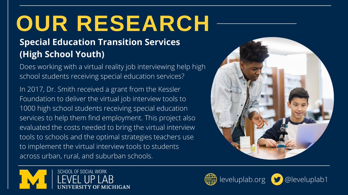 leveluplab1's tweet photo. @NIMHgov Closely after in 2017, we decided to expand the idea of virtual job interview training to high school students receiving special education services. #LevelUpLabResearch https://t.co/EprzjoeI9c