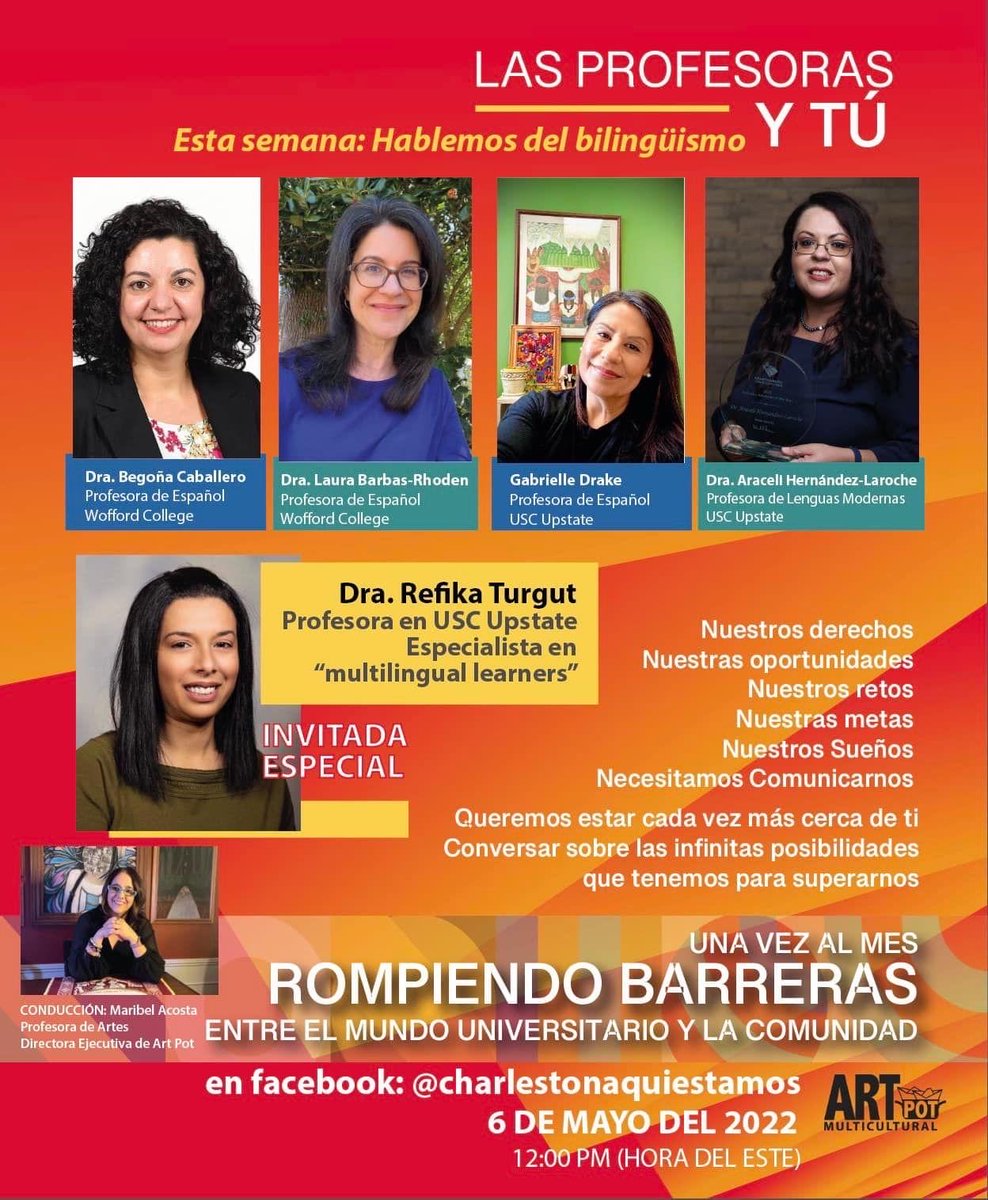 We had such a lively conversation about bilingualism + multilingualism in US and global contexts! Thank you to Charleston aquí estamos for creating this opportunity through your social media platform! Much admiration for your work and that of my colleagues here!