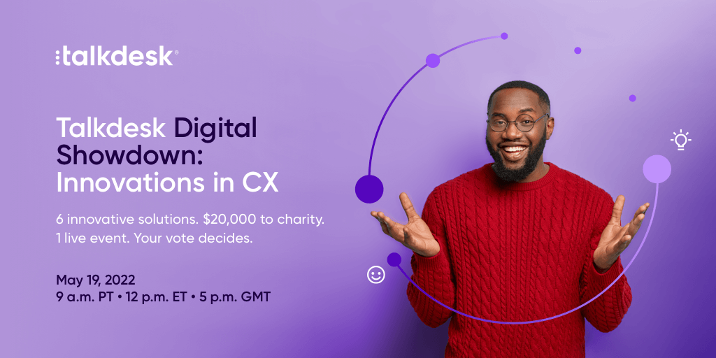 Talkdesk's tweet photo. Save your spot for #Talkdesk Digital Showdown! Hear from six Talkdesk AppConnect partners and cast your vote for the most innovative #CX solution. Register now: https://t.co/SkjzVjLbY7 #CXpartners https://t.co/Lib6tmaZgj