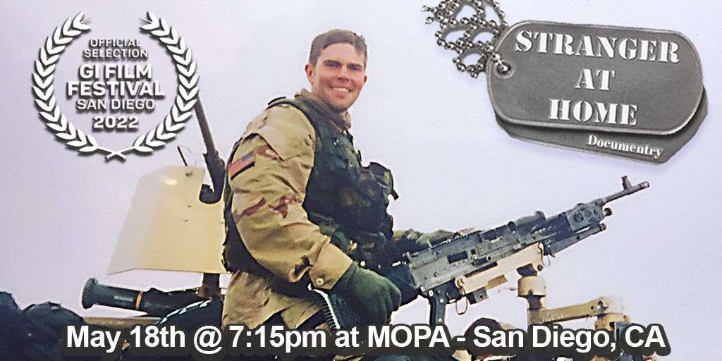 _StrangerAtHome's tweet image. Please join us for the screening of STRANGER AT HOME at the G.I. Film Festival! Q&amp;amp;A discussion with
film team and cast about solutions to end our military mental health crisis to follow! Ticketing and details: gifilmfestivalsd.org/2022/movies/st…