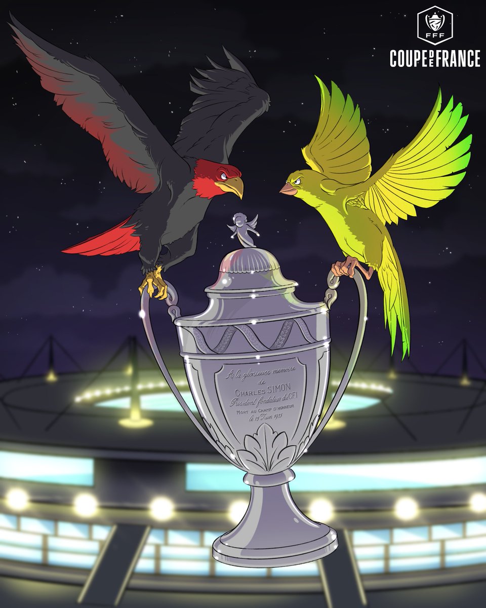 coupedefranceCA's tweet photo. 🦅𝘼𝙞𝙜𝙡𝙤𝙣𝙨 ⚡️ 𝘾𝙖𝙣𝙖𝙧𝙞𝙨🐤

🏆 Finale de #CoupeDeFrance 
⚽️ @ogcnice 🆚 @FCNantes 
🏟️ Stade de France 
📺 @France2tv / @Eurosport_FR 
⏰ 21h
#⃣ #OGCNFCN 
🎨 @jfdoodles https://t.co/nxpwthsEDP