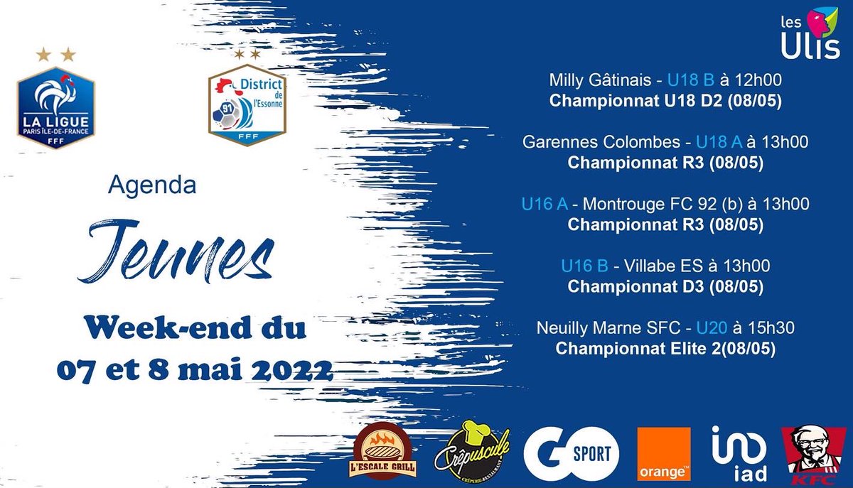 Uliscofootball's tweet photo. Découvrez les rdv du week end 🗓 ! 

Le week-end foot débutera par le match de la N3 ! 

L’équipe première jouera un derby face à @esa_linas_montlhery dans un match capital pour le maintien ! 

Venez nombreux soutenir nos joueurs !!! 

#agenda #weekendfoot #operationmaintien https://t.co/RpKLsOwIwM