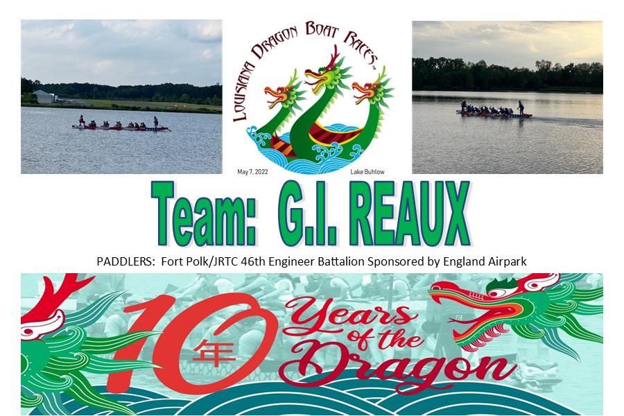 England Airpark is proud to sponsor the 46th Engineer Battalion at the 10th Annual Dragon Boat Races this Saturday, May 7th, at Lake Buhlow.  Come join the family fun and cheer on Team GI REAUX. #GoTeam #SteelSpike #FortPolk #USARMY #EnglandAirpark #FlyAEX