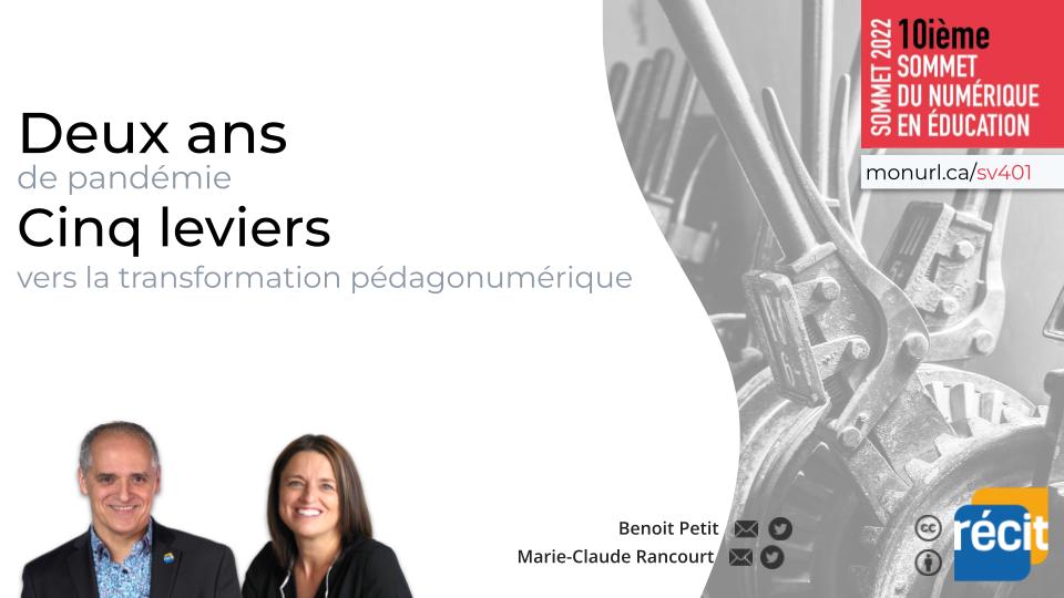 petitbenoit's tweet photo. Deux ans de pandémie: Cinq leviers vers la transformation pédagonumérique
Notre présentation: https://t.co/Ddp5UdlPLm 
Merci à ma collègue @mc_rancourt pour cette coanimation!
#sommet2022 #recitqc https://t.co/T2qZpKHViC
