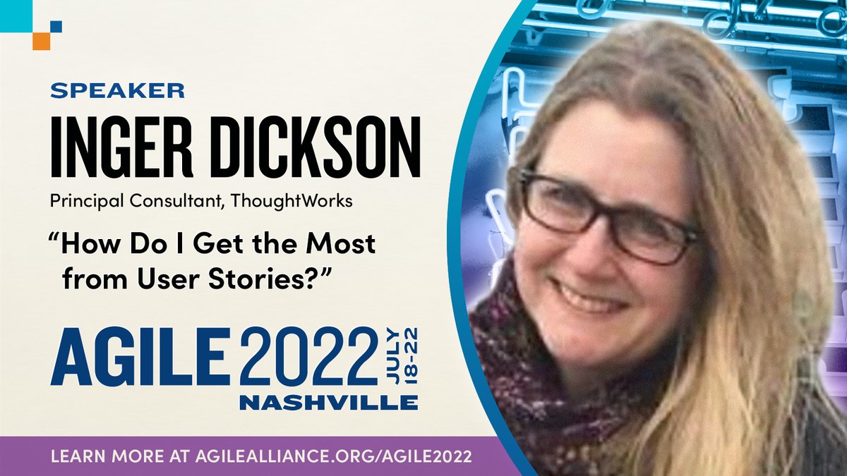 AgileAlliance's tweet image. Join Inger Dickson for “How Do I Get the Most from User Stories?” – another great #Agile Foundations speaker session at #Agile2022 this July in Nashville.

Learn more and get your tix now:
agilealliance.org/agile2022/

#AgileBasics #UserStories #Agile101